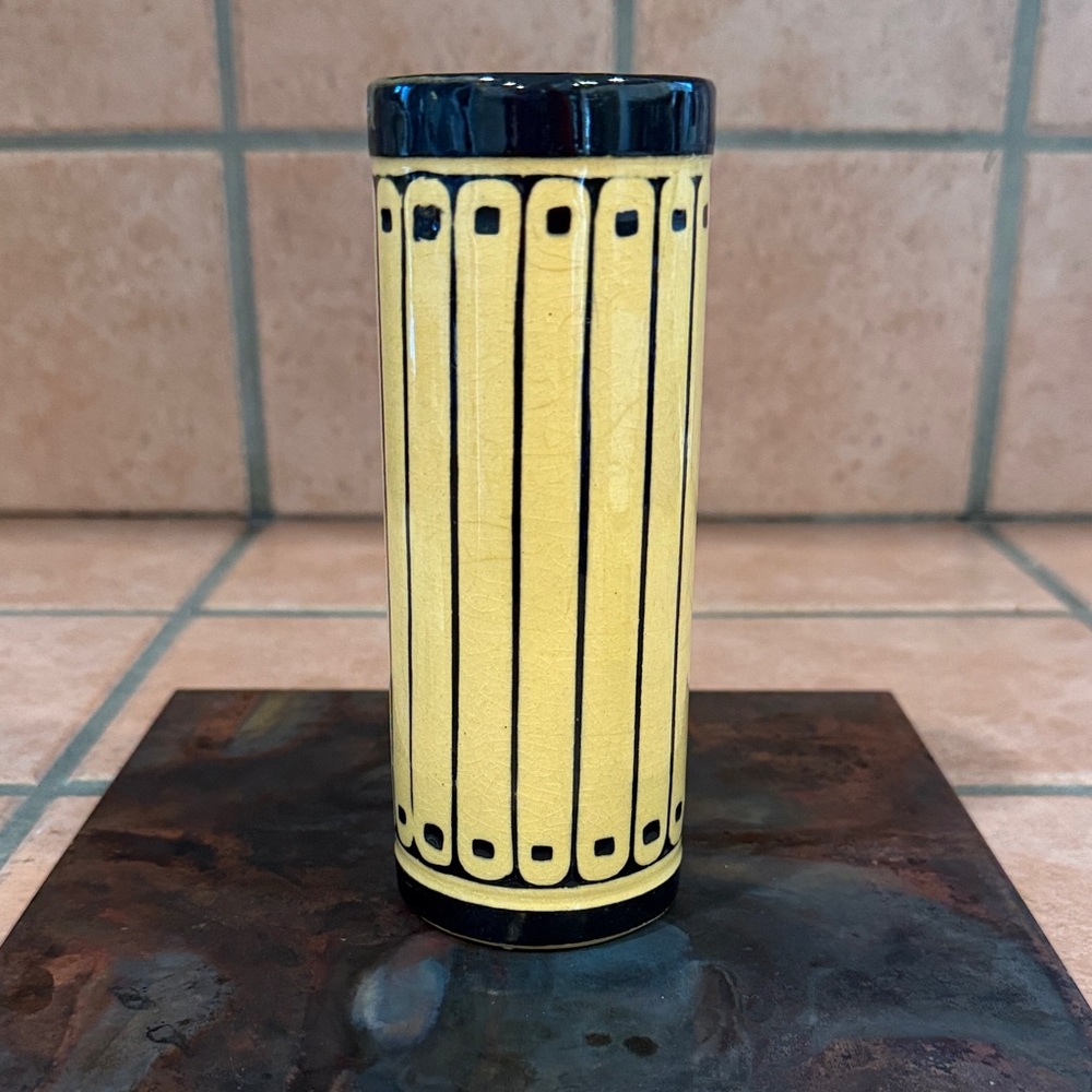 Antique Yellow and Black Weller Ceramic Vase